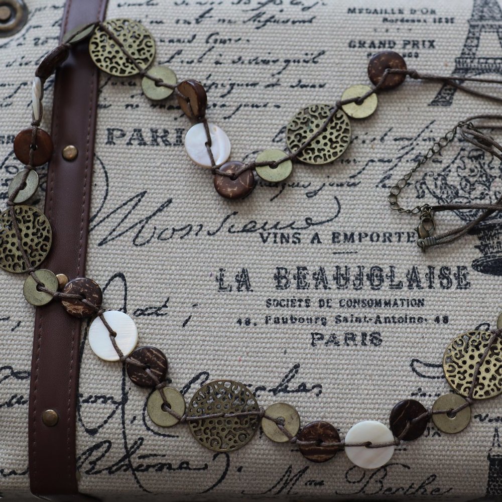 FREE WITH PURCHASE Brown Bronze Gold Tone Medallion Necklace Rope